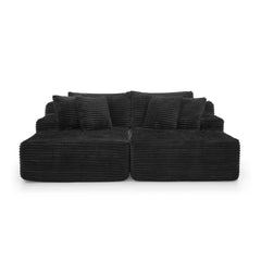 Two-seater lazy sofa lounge chair,Compressed sofa no assembly required, made of velvet fabric, fluffy modern lounge chair, used for indoor living rooms and bedrooms-Black