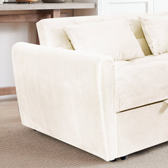 65'3-in-1 foldable large size sofa bed, modern velvet double sofa, sofa bed with adjustable back, storage bag and pillow, suitable for living room, bedroom (beige)