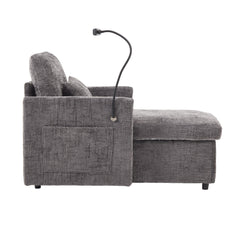 Multifunctional Recliner with Storage Backrest and Cell Phone Bracket in Gray Chenille for Living Room and Bedroom