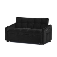 Loveseats Sofa Bed with Pull-out Bed,Adjsutable Back and Two Arm Pocket,TypeC and USB Charging with Copper nail,Black (47'x53'x31')