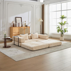 Compression Sofa,Convertible Floor Sofa Bed with Fixed-Shape Frame, Loveseats Boneless Modular Sectional Sofa,No Assembly Required,Chenille fabric,for Living Room Bedroom,Beige