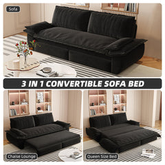 73.2' Queen Pull Out Sofa Bed,3-in-1 Convertible Sleeper Sofa,Multi-Functional Velvet Loveseat Bed,Black(Old Sku:W1885S00050;New Sku:W1885S00228)