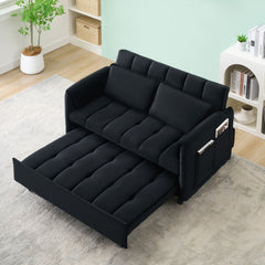 52 'black modern velvet sofa, sofa pull-out bed, small love seat casual sofa with back, pillow, pockets, living room furniture, 3 in 1 convertible sleep sofa bed.