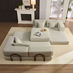Oversized Upholstered Sectional Sofa Couch Set, Modular 118.2 ' L Shaped Floor Living Room Sofa Set With 6 Pillows, DIY Combination Sofa Couch for living rooms, apartments,bedrooms, Light Grey