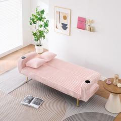 74.01 inch straight corduroy sofa bed with pillows, adjustable in three levels, designed in a minimalist style, suitable for use in living rooms and study rooms.Pink