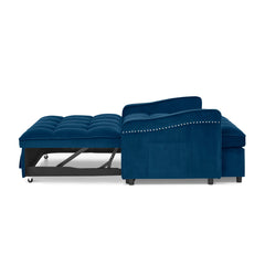 Loveseats Sofa Bed with Pull-out Bed,Adjsutable Back and Two Arm Pocket,TypeC and USB Charging with Copper nail,Blue (47'x53'x31')