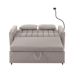 Convertible Sofa Bed Loveseat with USB Ports, Side Pockets, Cup Holders & Swivel Phone Holder, Light Grey Bella Fabric