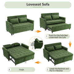 Convertible Loveseat Sofa Bed with Adjustable Backrest, USB Ports, Phone Holder, Side Pockets, Green Chenille, 56.9'