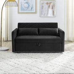 MH' Sleeper Sofa Bed w/USB Port, 3-in-1 adjustable sleeper with pull-out bed, 2 lumbar pillows and side pocket, soft velvet convertible sleeper sofa bed, suitable for living room bedroom