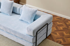 Floor Couch,Compression Sofa,Convertible Floor Sofa Bed-with Pillow Back Support Armrest,Comfy Futon Couch Lounge Sleeper Bed,Chenille fabric,for Living Room Bedroom (LIGHT-BLUE)