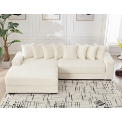 [NEW ARRIVED] [VIDEO PROVIDED] Oversized Two-Piece  Couches,  L Shaped Sofa, Corduroy, Left Chaise Daybed,with Armrests,Eight Throw Pillows,Corner Sofa,Easy To Assemble, Beige