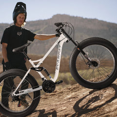 A26309 26 inch Mountain Bike,Full-Suspension 21 Speeds Drivetrain with Disc-Brake MTB Bicycle, 26*4' Fat tire Bike for Men white