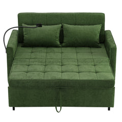 Convertible Loveseat Sofa Bed with Adjustable Backrest, USB Ports, Phone Holder, Side Pockets, Green Chenille, 56.9'