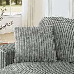 Corduroy Tufted Upholstered Sleeper Sectional Sofa, L-Shaped Modular Convertible Sofa , The arc-shaped footstool can be placed freely on the left and right-Gray