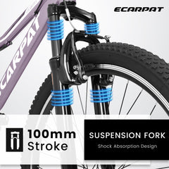 A26208 Ecarpat 26  Inch Mountain Bike, 21-Speed V-Brake, Front Suspension,  Carbon Steel Frame Mountain Bike For  Teenagers Girls Women Bicycles
