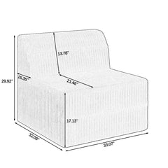 Modern Minimalist L Shape Modular Sectional Sofa, Sleeper Corduroy Couch, Comfy Space-Efficient Design, Grey