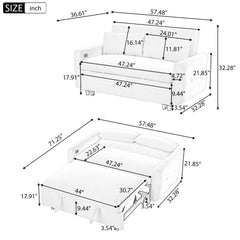 Modern Convertible Pull-out Sofa Bed with USB Ports, Dark Grey Corduroy, 57.48'