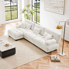 Luxury Modular Sectional Sofa Couch,Oversized L Shaped Cloud Couch for Living Room,Deep Seat Sofa Couch with Convertible Ottoman,Chenille White