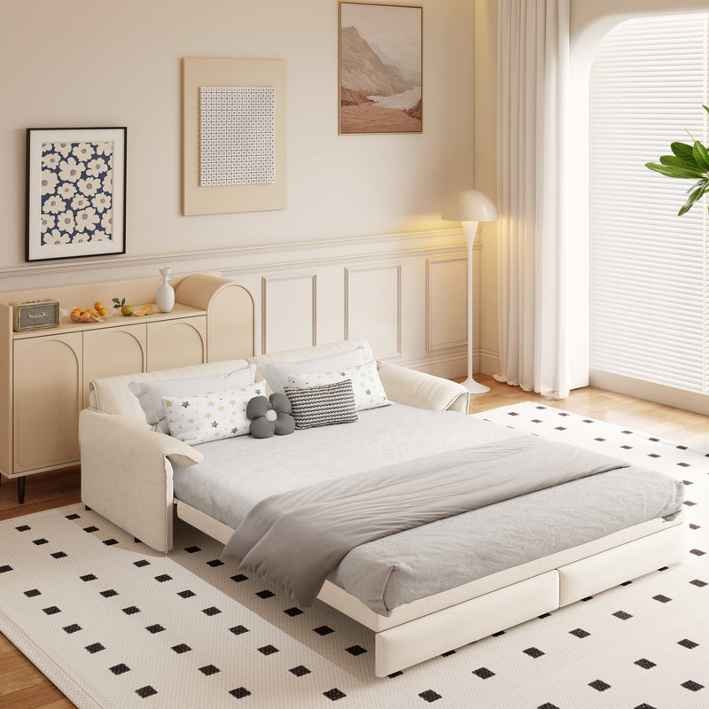 66' Queen Pull Out Sofa Bed, 3-in-1 Convertible Sleeper Sofa with Side Storage,Multi-Functional Velvet Loveseat Bed for Living Room,Bedroom(Old Sku:W1885S00043,New Sku:W1885S00186/W1885S00221)