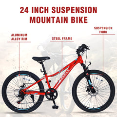 Mountain Bike for Girls and Boys Mountain 24 inch shimano 6-Speed bike
