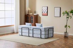 Floor Couch,Compression Sofa,Convertible Floor Sofa Bed-with Pillow Back Support Armrest,Comfy Futon Couch Lounge Sleeper Bed,Chenille fabric,for Living Room Bedroom (LIGHT-BLUE)