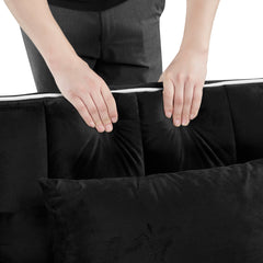 Convertible Sleeper Chair Sofa Bed with Multi-Pockets, Adjustable Pull Out Sofa for Small Spaces, Black Velvet