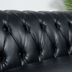 Traditional Black PU 3-Seater Sofa with Removable Cushions and Birch Legs, 83.66 Inch Width