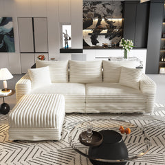 82.7 ' Plush Corduroy 3-Seat Sofa, Modern Comfy Upholstered Sofa Cloud Couch, Deep Seat Couches with Soft Pillows and 1 Ottomans, Convertible Sofa Lounge Chair, for Living Room,Apartment,Office,Beige