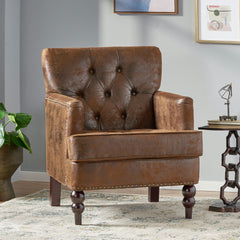 Vitality Club Chair with Button-tufted Diamond Stitching and Turned Legs, Brown