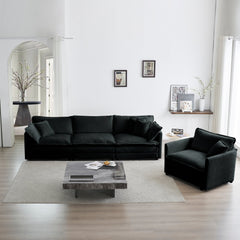 Sofa Set of 3, 1+1+3 Seats Living Room Sofa Set, Accent Chair, Loveseat, and Three-Seat Sofa Modern Style Round Arms 3 Piece Sofa Set, Black Chenille