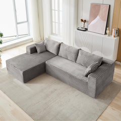 Compression Sectional Couch with Comfy Chaise, Boneless L Shape Sofa with Deep Seat, Minimalist Modular Couches Sleeper for Living Room Bedroom Apartment Lounge,corduroy,Grey