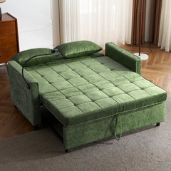 Convertible Loveseat Sofa Bed with Adjustable Backrest, USB Ports, Phone Holder, Side Pockets, Green Chenille, 56.9'