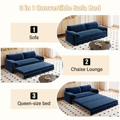 66' Queen Pull Out Sofa Bed, 3-in-1 Convertible Sleeper Sofa with Side Storage,Multi-Functional Velvet Loveseat Bed for Living Room,Bedroom(Old Sku:W1885S00047/W1885S00117;New Sku:W1885S00225)