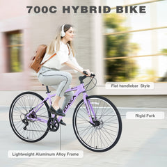 Shimano 7 Speed Hybrid Bike Aluminum Alloy Frame Double Disc Brakes 700C Road Bike For men women's City Bicycle