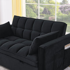 Sleeper Sofa, Convertible Sofa, Recliner, Bed, 3-in-1, 3-Position Adjustable Backrest, 2-Seater Sectional, Two Side Pockets, 2 Pillows for Living Room, Apartment, etc., Velvet Black 54' Wide.