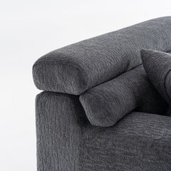 LY-029 GRAY COMPRESSION SOFA: 4-seater combined sofa, Wood Grain Chenille fabric, full sponge compression sofa,combined sofa with 2 pillows  for living/ Home Furniture/ Apartment