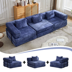 Compression Sofa,Convertible Floor Sofa Bed with Fixed-Shape Frame, Boneless Modular Sectional Sofa,No Assembly Required,Chenille fabric,for Living Room Bedroom,Dark Blue