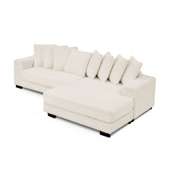 Corduroy Tufted Upholstered Sleeper Sectional Sofa, L-Shaped Modular Convertible Sofa , Can freely change the position of the footrests-Beige(Assembly is required)