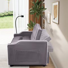 1 multifunctional foldable sofa bed in 3 different lengths, modern sofa, upgraded suede fabric, adjustable backrest, with USB port, ashtray, and rotating telephone stand