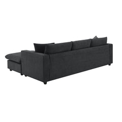 Modern Sectional Sofa with Convertible Ottoman and 2 Free Pillows, L-shaped 4-Seat Polyester Fabric Couch Set, Black
