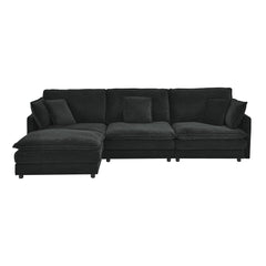Modern Home Living Room L-Shaped Sectional Sofa Couches with Ottoman, Convertible Oversized 4 Seater Couch Towel Fabric, Black