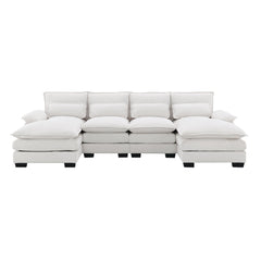 Modern U-shaped Sectional Sofa with Waist Pillows, 6-Seat Upholstered Symmetrical Sofa Furniture, Sleeper Sofa Couch with Chaise Lounge, Chenille and Velvet Options