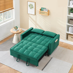 55-inch Green velvet sofa bed, elegant and convenient, with storage pockets, cleverly interpreting the three-in-one conversion