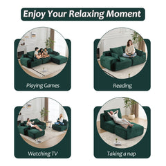 Modern Memory Foam Compressed Sofa,Large Sectional Couches for Living Room,Pet-Friendly Cloud Modular Sectional Sofa,Corduroy Fabric,Extra Deep Loveseat,No assembly required,Green