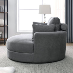 [Video] Welike Swivel Accent Barrel Modern Dark Grey Sofa Lounge Club Big Round Chair with Storage Ottoman Linen Fabric for Living Room Hotel with Pillows,2PCS.