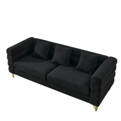 81 Inch Oversized 3 Seater Sectional Sofa, Living Room Comfort Fabric Sectional Sofe-Deep Seating Sectional Sofa, Soft Sitting with 3 Pillows for Living Room,Bedroom,Office, Black teddy(W834S00035)