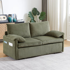MH'' 64.5 Inch Sleeper Sofa Bed  3-in-1 Adjustable Sleeper with Pullout Bed   2 Pillows and Side Pockets  Soft Corduroy Convertible Sleeper Sofa Bed for Living Room Bedroom Apartment Office