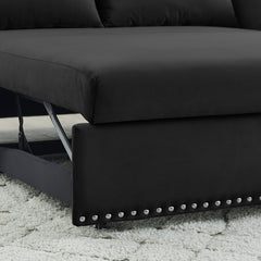 MH' Sleeper Sofa Bed w/USB Port, 3-in-1 adjustable sleeper with pull-out bed, 2 lumbar pillows and side pocket, soft velvet convertible sleeper sofa bed, suitable for living room bedroom