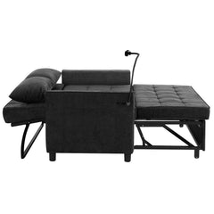 Contemporary 56.9' Loveseat Sofa Bed Sleeper with Reversible Backrest, Side Pockets, USB Ports, Phone Holder, Black Chenille