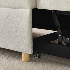 Convertible Sleeper Sofa Chair Adjustable Backrest Recliner with Pullout Sofa Bed with Wheels, Modern Linen Fabric for Living Room for Tight Spaces, Beige